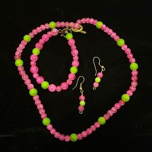 Beaded Handmade One of a Kind Necklace, Bracelet & Earrings Set